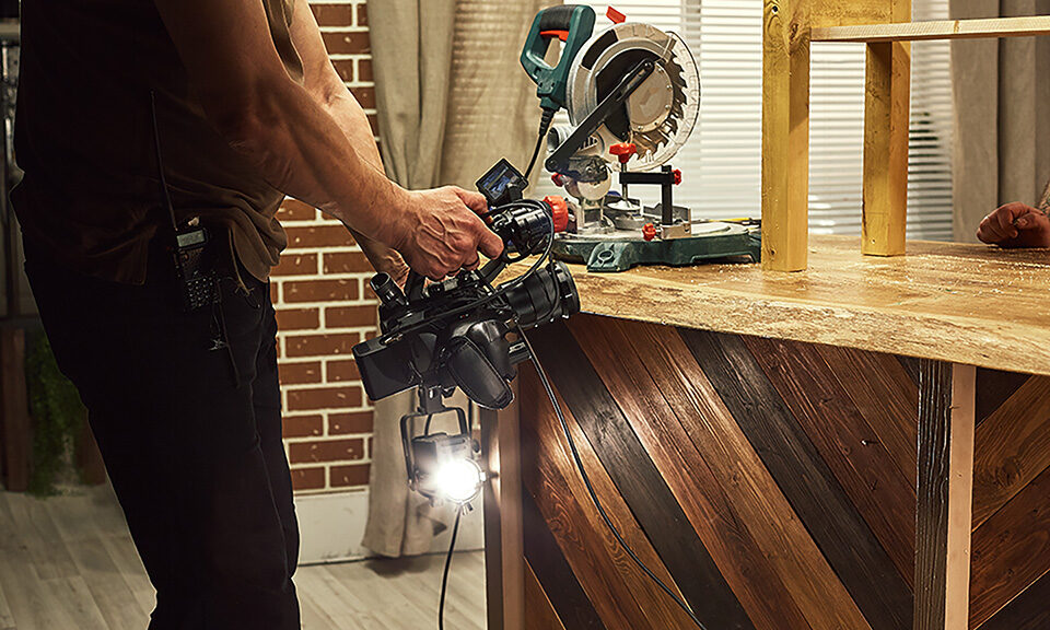 Behind the scenes of video production or video shooting, Film grain, selective focus, special illumination